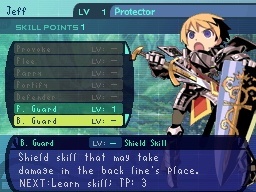 A Protector trying to decide how best to spend his skill points. Clicking on a skill you cannot access will tell you its prerequisites.